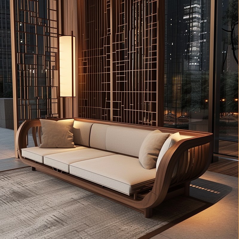 北美黑胡桃木家用k客厅沙发新中式高端轻奢白蜡木罗汉床实木贵妃