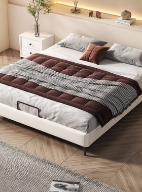 极简创意无床头床主卧双人床现代轻奢储物高床箱齐边小户型布艺床