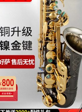 泰山降e调中音萨克斯TSAS-9900FB黑镍白铜大喇叭口专业演奏高端款