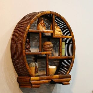挂墙式博古架竹制壁挂悬挂置物架展示架多宝阁茶具收纳架玄关装饰