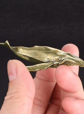 纯黄铜复古法手工匠作旧典藏国风艺术摆件飞天鲲鹏小鲸鱼茶宠文玩