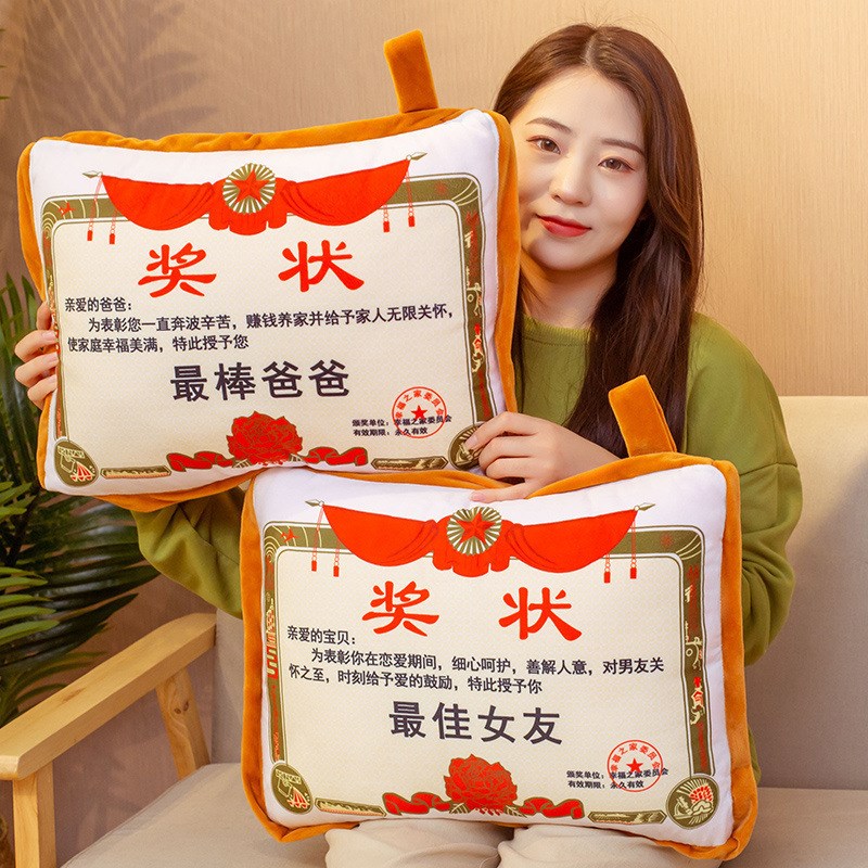 中国风系列奖状抱枕空调被母亲节礼物父亲教师公司X活动实用礼品