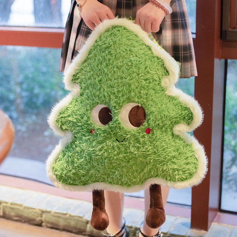卡通圣诞树抱枕高颜值绿色小树加厚亲肤毛绒两用T二合一抱枕毯子