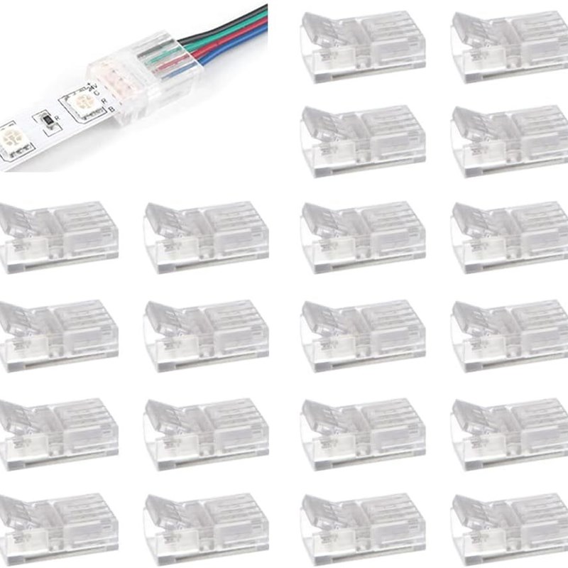 20 件 4 针 10 毫米 LED RGBD 灯带连接器透明无焊 LED 灯适配