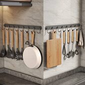 不锈钢勺子铲子挂架 壁挂置物架挂锅铲挂钩架一排 厨房挂钩免打孔