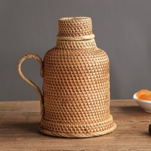 手工竹编藤编热水瓶老式暖壶家用复古保温瓶外壳茶室办公室开水瓶
