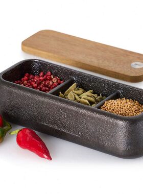 德国进口Adhoc铸铁带木盖子调料分格盒捣蒜罐调料罐桌面香料盒