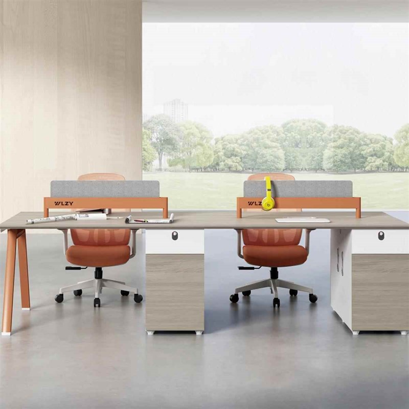 时光榆木职员办公桌椅合工t员工位桌子卡座财务组办公室人四位屏