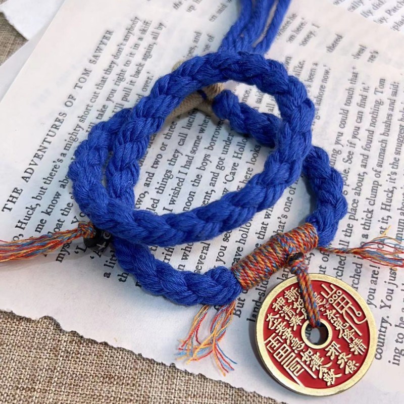 新中式山鬼花钱手链手搓棉t线藏式手绳朱砂山鬼花钱手绳藏手工编