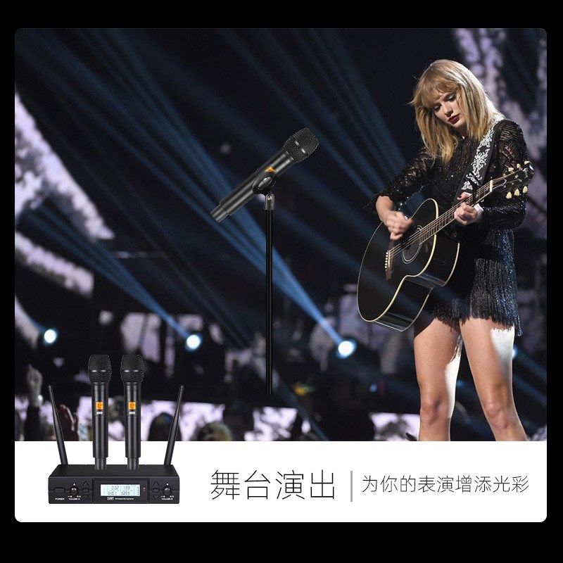 跨境U段金属无线j麦克风一拖二电视KTV电脑唱歌动圈麦话筒工厂直