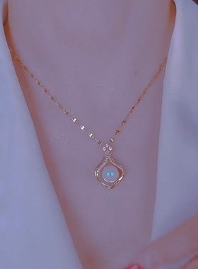 新款气质优雅人鱼姬项链女高级感轻奢钛钢吊P坠冷淡风锁骨链颈链