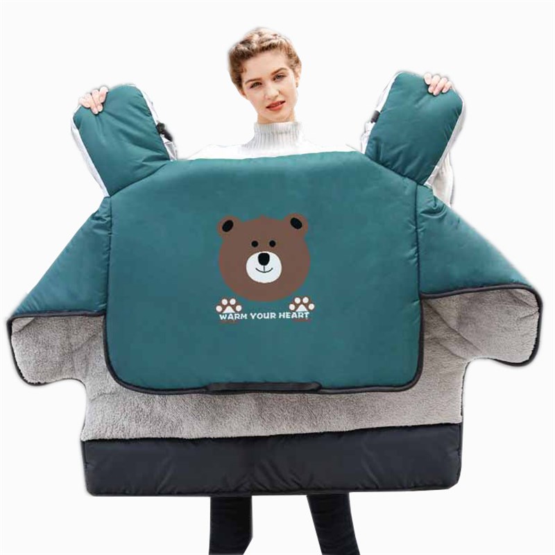 冬季电动车挡风被加绒厚保暖电瓶车挡J风罩侧翼加宽挡风衣黑格子