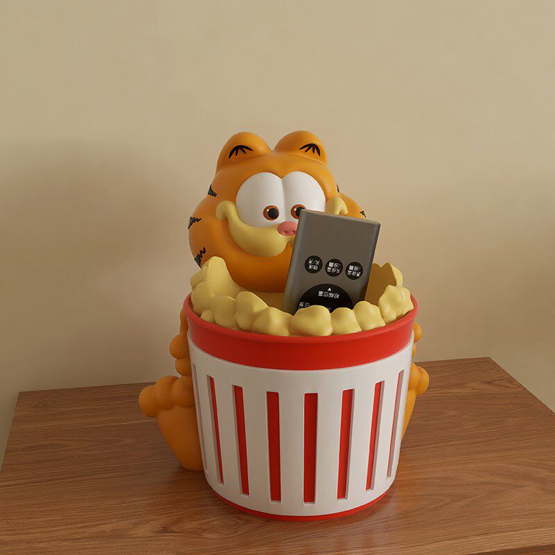 办公桌加菲猫爆米花创意收纳桌面装饰品摆件环保树脂遥控器置物架