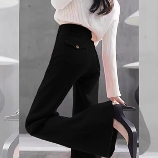 新款 今年流行高级感气质通勤百搭高腰显瘦黑色微喇阔腿裤 子女春季