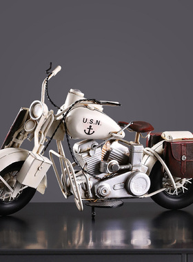 哈雷摩托车模型摆件复古工业风客厅铁艺金属机车男孩房间装饰礼物