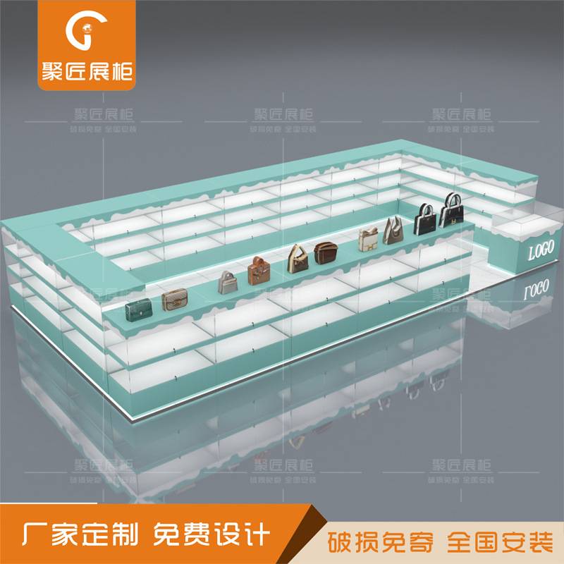 商场中岛玻璃展柜皮具包包精品展柜手机数码电脑柜台通透环岛展柜