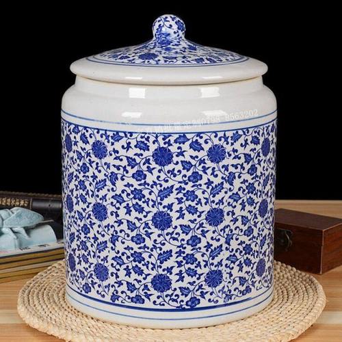 面粉缸陶瓷茶叶储存罐厨房家用容器油缸10kg20斤米桶米缸带盖老式