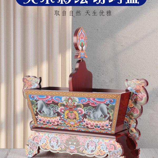 藏式手工雕刻彩绘吉祥八宝米盒五谷盒餐厅摆件切玛盒家用可拆装