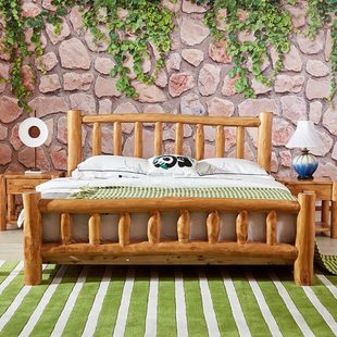 实木床全实木双人床1米8柏木现代中式 床原木民宿酒店单1米5单人床