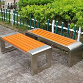 不锈钢园林物业公园户外靠背长条椅凳子铁艺休闲室外广场防腐实木