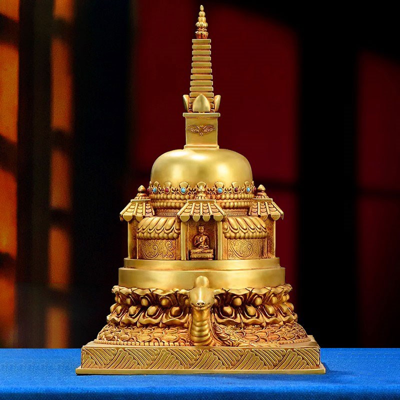 藏式仿尼泊尔工艺全m鎏金满愿塔精工铜雕花室内家用桌面宝塔大小