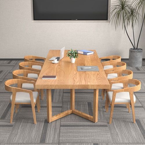 实木会议桌简易面对面长桌咖啡厅接待洽谈桌子工作台长方形办公桌