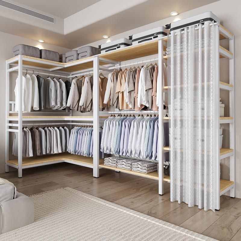 家用转角衣柜卧室简易衣柜结实耐用墙角开放式衣橱全钢架组合衣柜