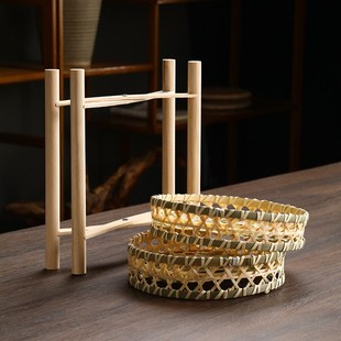竹制品竹编双层点心篮实木架收纳筐镂空竹篮厨房客厅水果盘干果盘