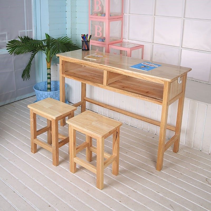 纯实木双人写字台职工宿舍桌学生课桌椅家用学校免安装书桌办公桌