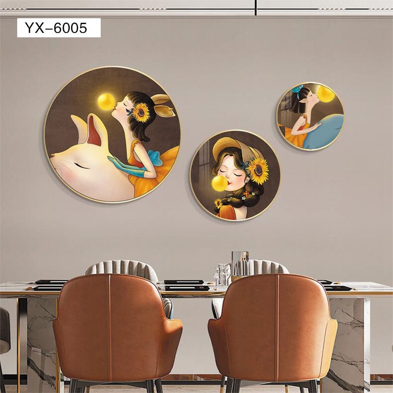 现代北欧儿童房挂画卧室画粉色圆形装饰画卡通男孩女孩房间床头画图片