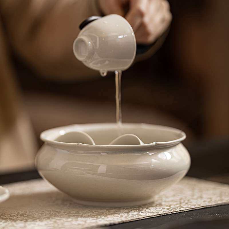 草木灰茶洗茶渣缸复古高档禅意水盂茶洗缸陶瓷大号洗茶盆茶具配件