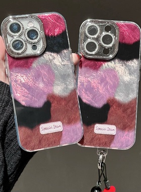 自带镜头膜闪粉简约晕染适用苹果16romax手机壳15pro新款14plus高级感13女款硅胶全包防摔12个性创意11冰川纹