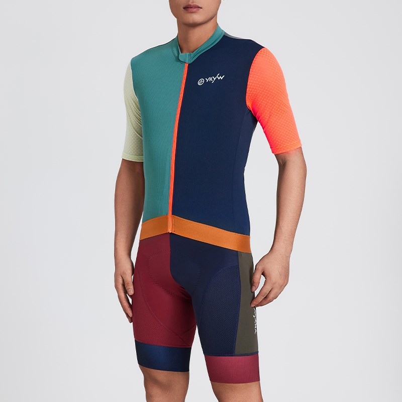 YKYW短袖骑行服男夏季新款公路自行车山地骑行多色拼接上衣服装备