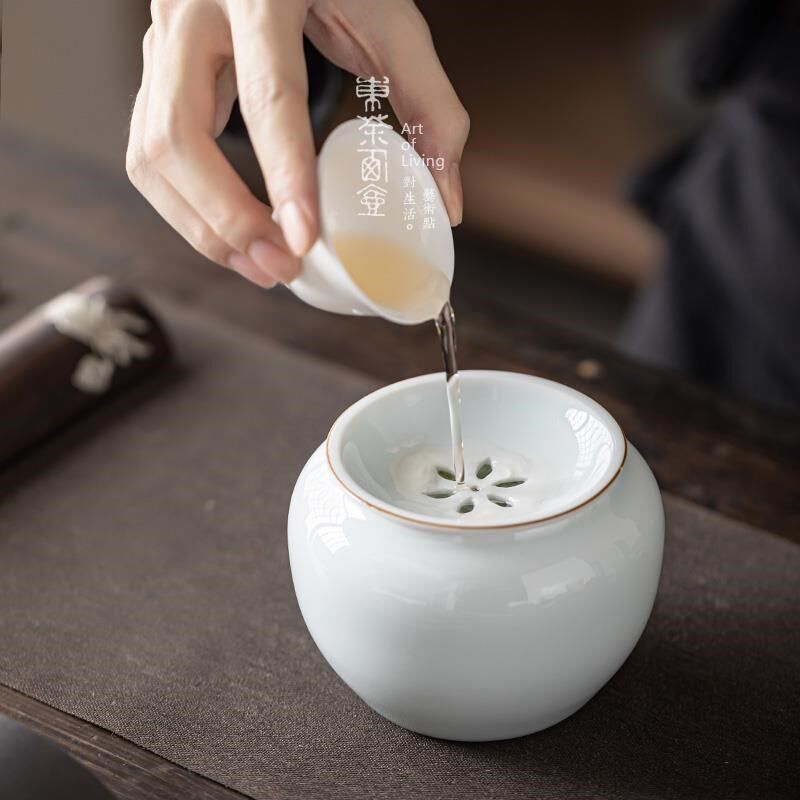 甜白瓷建水小号陶瓷茶洗茶艺表演茶渣筒废茶水壶承茶道蓄水干泡台