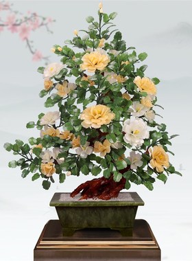 天然玉石雕刻牡丹花客厅饰品玉雕大型玉器高档会所高档工艺品摆件