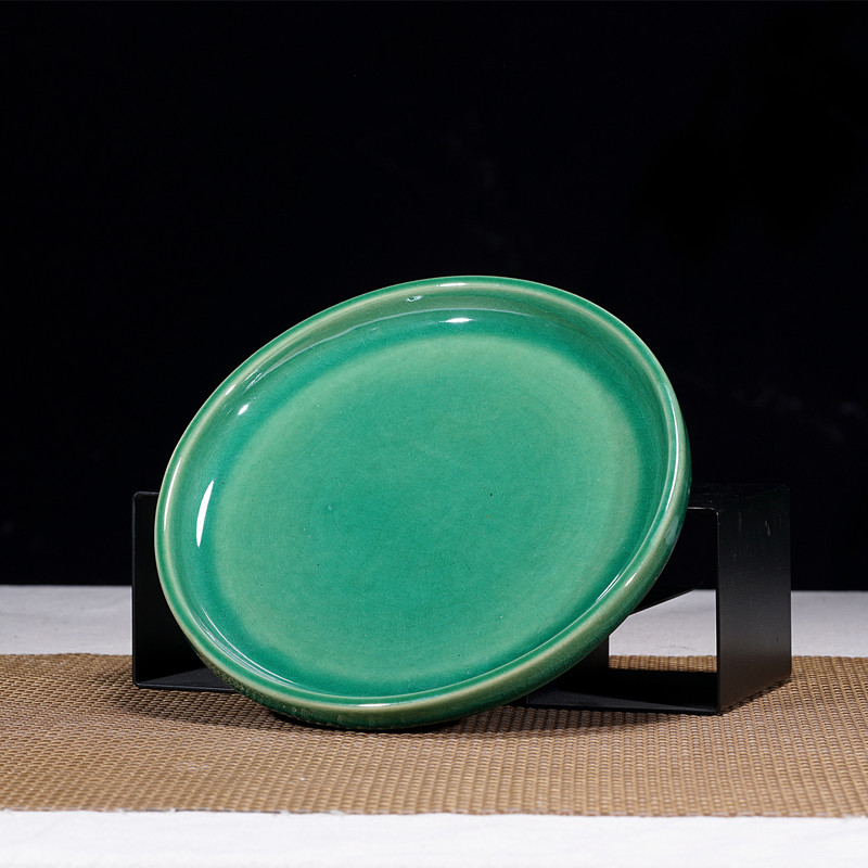 精美花盆托盘陶瓷冰裂釉面圆形椭圆形花盆底座四方形接水底盘大号
