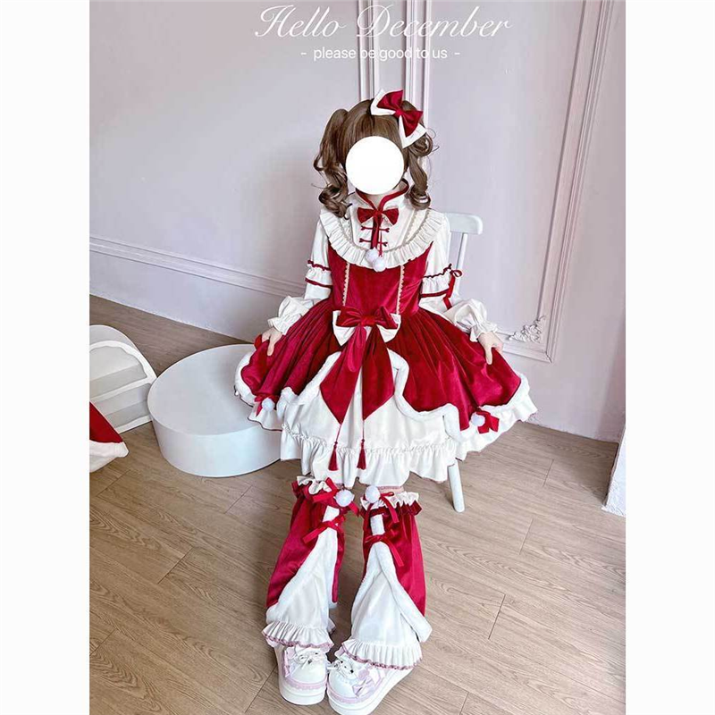 熊熊饼干Lolita原创设计新年战袍拜年红色可爱冬季长袖连衣裙套装