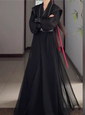 古风cos服中国风少年感汉服纯黑色飘逸古装黑瞎子墨燃cosplay套装