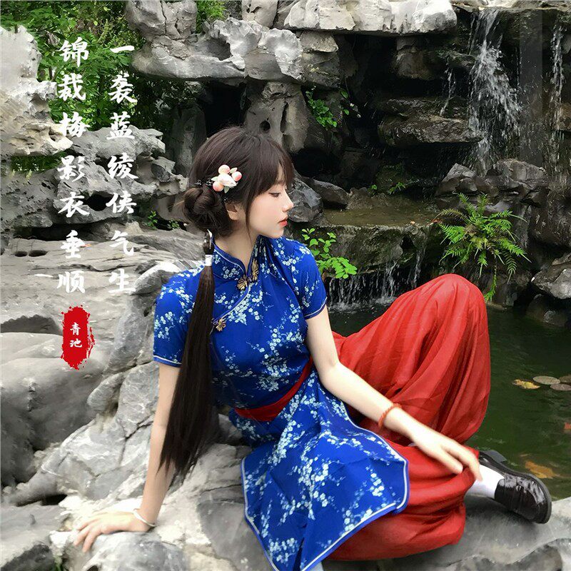 春衣阁原创汉服女立领旗袍小个子新中式中华娘修身气质显瘦灯笼裤
