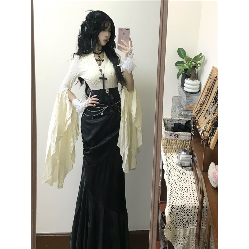 beyouare万圣节暗黑哥特轻亚包臀长裙修身外穿拍照气质高级连衣裙
