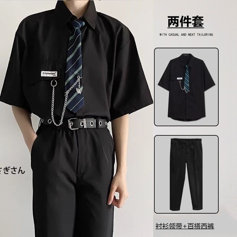 dk衬衫男短袖夏季宽松大码学生班服高中生衬衣男女毕业照典礼套装