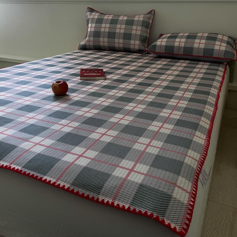 复古格纹冰藤席冰丝凉席床垫三件套夏天2025新款高级感空调软凉席