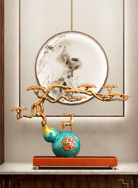 铜葫芦摆件招财福鹿客厅玄关装饰品办公室摆件乔迁新居礼品高档