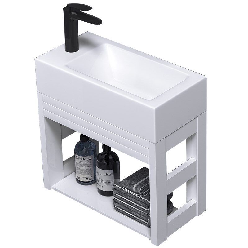小户型挂墙式洗脸盆卫生间阳台简易墙角洗手盆白柜超窄公共洗漱池