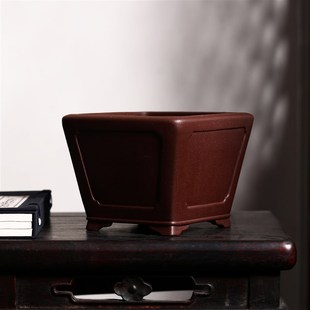 紫砂花盆正方形盆景盆韩永刚名家盆觅陶乡原矿手工精品奎面四方形