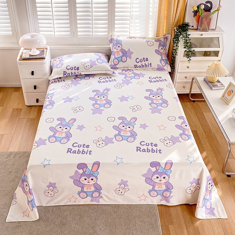 全棉紫色可爱卡通女童公主兔年本命年小兔子单独床单单件儿童女孩