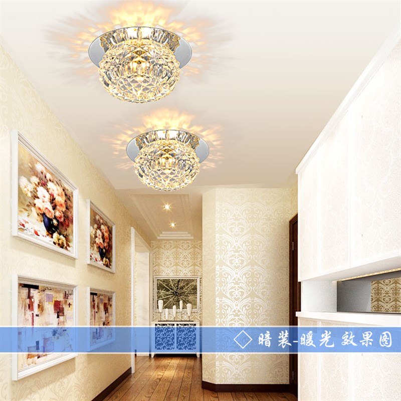 LED水晶天花灯过道灯客厅装饰玄关灯门厅走廊吸顶灯3W筒灯led射灯