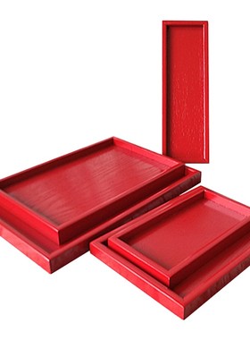 红色托盘家用婚庆结婚盘子长方圆形木质礼品盘敬茶盘敬酒盘水杯盘