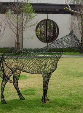 铁艺镂空马雕塑室内会展中心抽象动物摆件酒店别墅庭院美陈装饰品