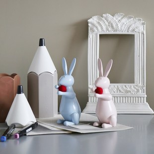 意式轻奢高级感银色陶瓷兔子客厅电视柜玄关软装饰品酒柜艺术摆件